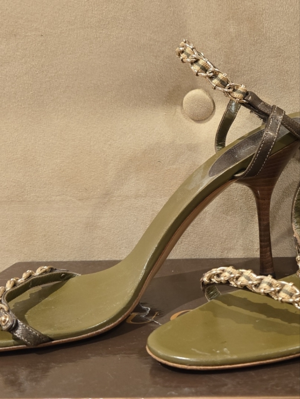 Gucci Olive Green Braided Strap Women's Heels